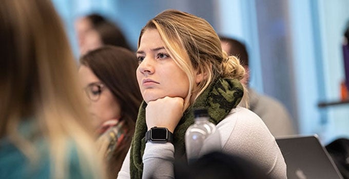 Woman student in class room