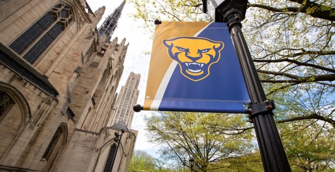 Pitt building and Pitt flag