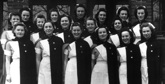 Black and white photo of group of nurses