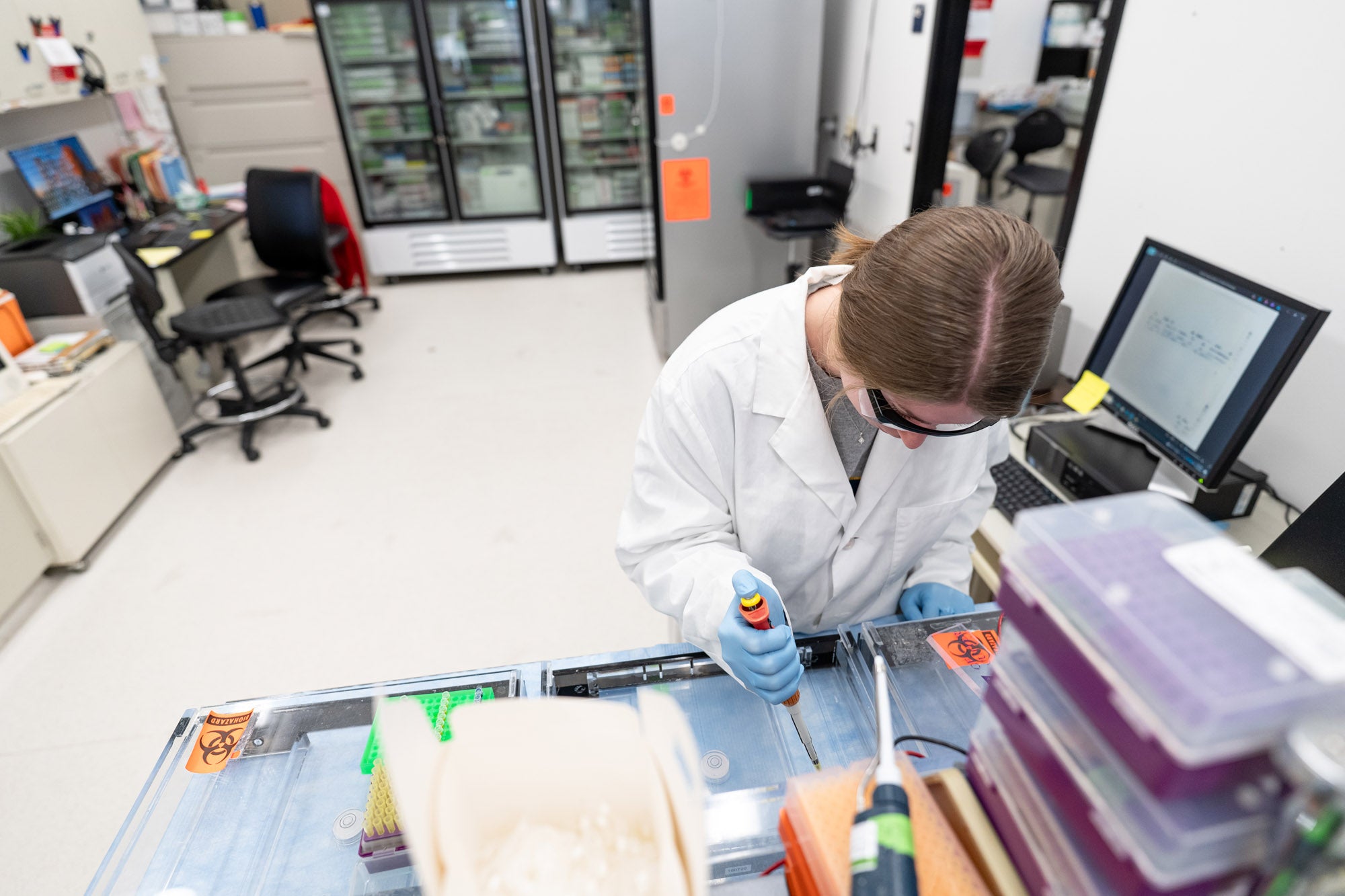 Female nurse in a lab works with samples